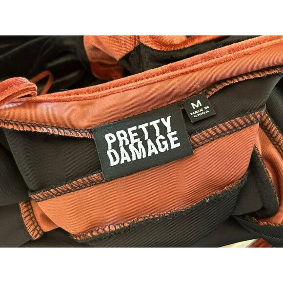 Y2K Vintage Pretty Damage Women's Brown Rust Full Length Velvet Dress Medium - Picture 5 of 7